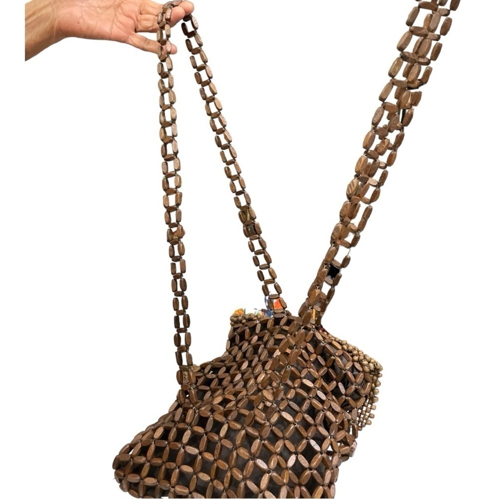 Wood Bead Backpack Lined Button Loop Closure Fest… - image 3